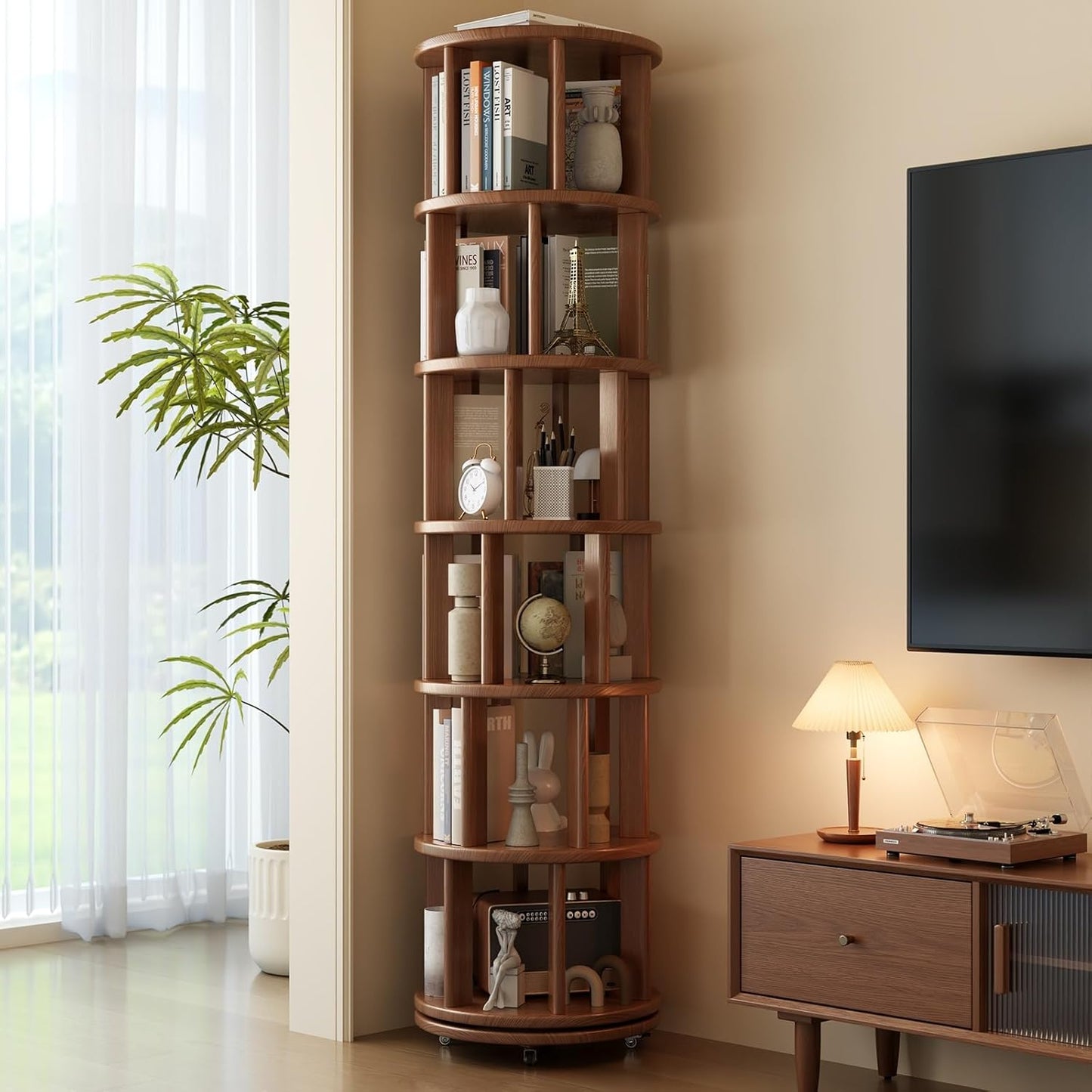 Rotating Corner Bookcase Tower