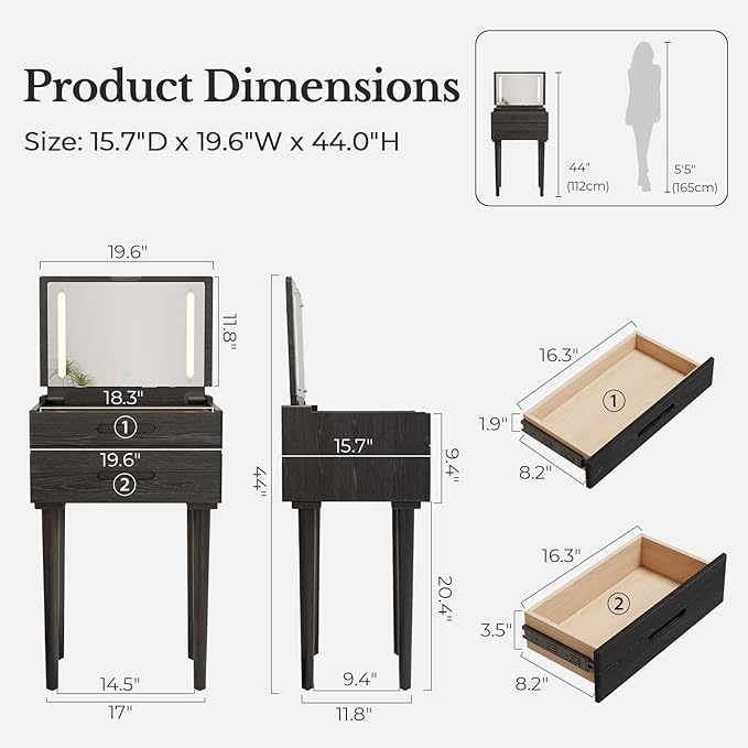 Muwuele Small Vanity Desk with Mirror & Lights