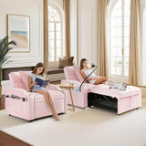 Antetek Sleeper Sofa Chair Bed with Charging Ports & Phone Holder & Cup Holder, Modern Velvet 3 in 1 Convertible Pull Out Sofa, Single Chair Bed for Small Spaces Apartment, Pink