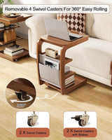 AQIMUELE C-Shaped Rolling Side Table with Wheels