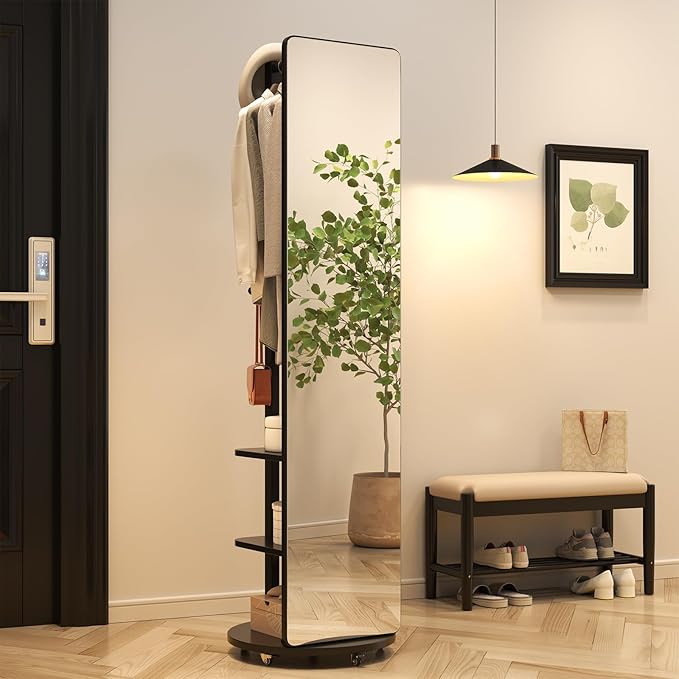 Muwuele Full Length Mirror Coat Rack with Wheels