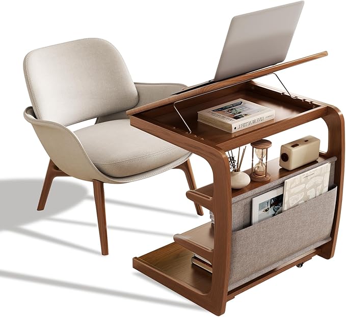 AQIMUELE C-Shaped Rolling Side Table with Wheels