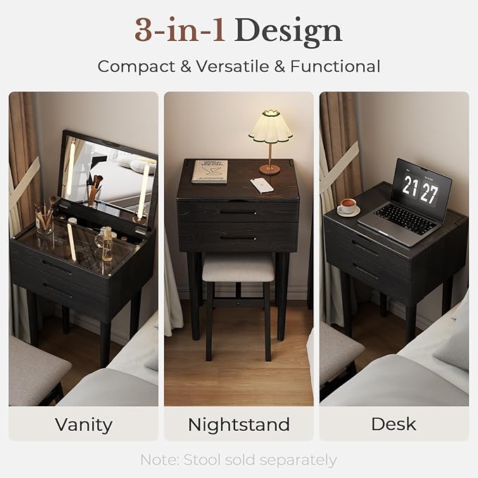 Muwuele Small Vanity Desk with Mirror & Lights