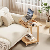 Solid Wood C-Shaped Rolling End Table