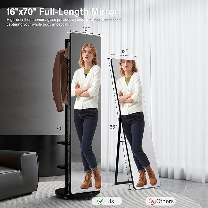 Muwuele Full Length Mirror Coat Rack with Wheels