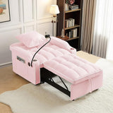 Antetek Sleeper Sofa Chair Bed with Charging Ports & Phone Holder & Cup Holder, Modern Velvet 3 in 1 Convertible Pull Out Sofa, Single Chair Bed for Small Spaces Apartment, Pink