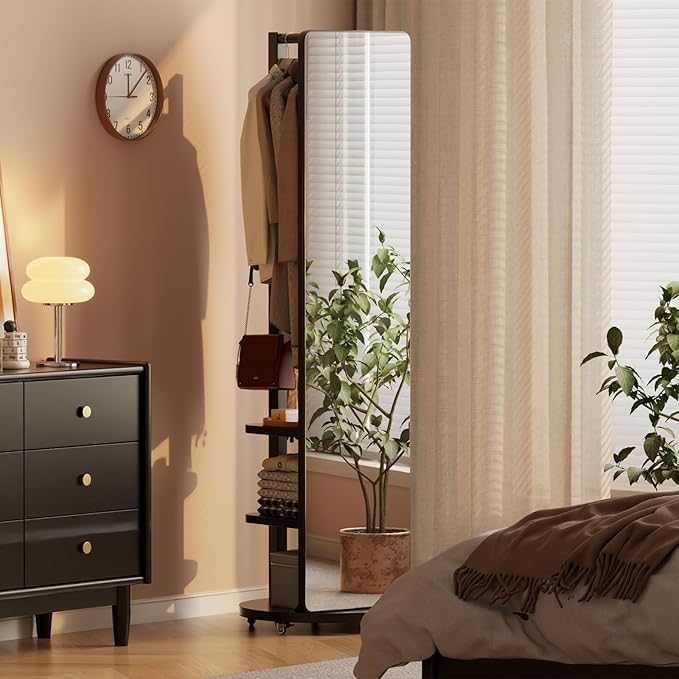 Muwuele Full Length Mirror Coat Rack with Wheels