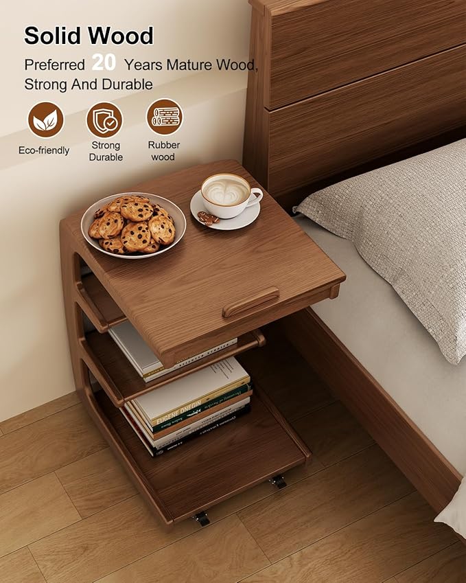 AQIMUELE C-Shaped Rolling Side Table with Wheels