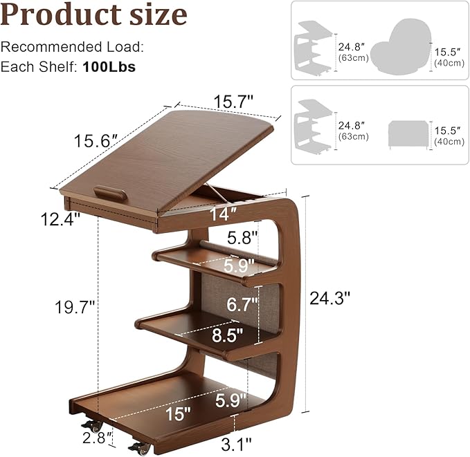 AQIMUELE C-Shaped Rolling Side Table with Wheels