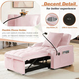 Antetek Sleeper Sofa Chair Bed with Charging Ports & Phone Holder & Cup Holder, Modern Velvet 3 in 1 Convertible Pull Out Sofa, Single Chair Bed for Small Spaces Apartment, Pink