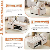 Antetek Sleeper Sofa Chair Bed with Charging Ports & Phone Holder & Cup Holder, Modern Velvet 3 in 1 Convertible Pull Out Sofa, Single Chair Bed for Small Spaces Apartment, Pink