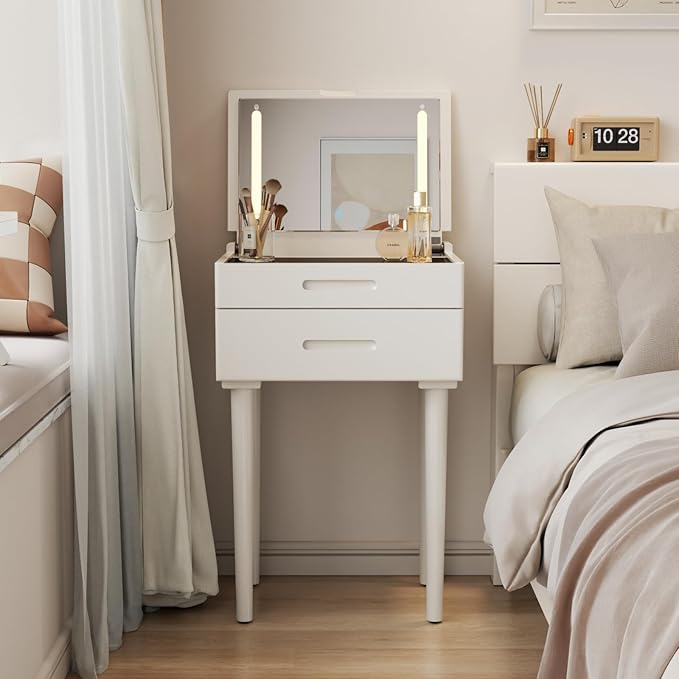 Muwuele Small Vanity Desk with Mirror & Lights