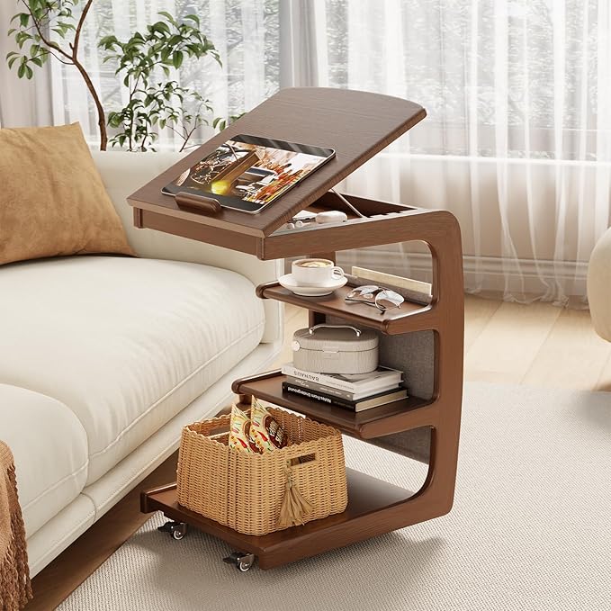 AQIMUELE C-Shaped Rolling Side Table with Wheels