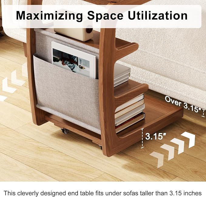 AQIMUELE C-Shaped Rolling Side Table with Wheels