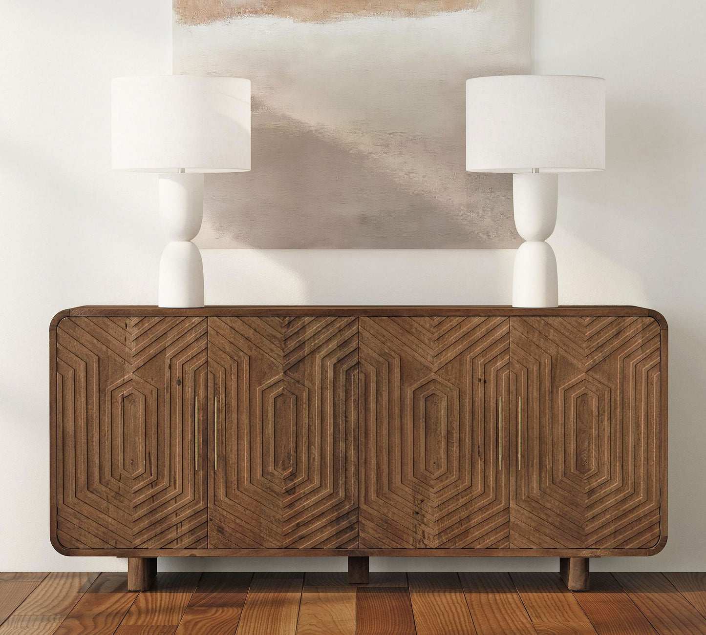 Geometric Wood Pattern Sideboard