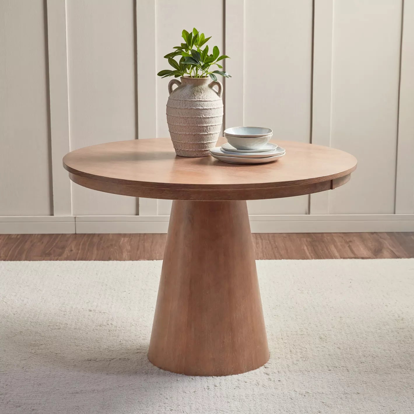 Antakya Modern Solid Wood 4 Seater Round Dining Table Set