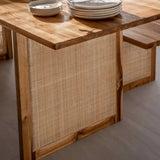 Burma Rattan Teakwood 6 Seater Dining Table Set With Bench