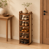 5-Tier Wooden Rattan Shoe Rack