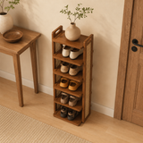 5-Tier Wooden Rattan Shoe Rack