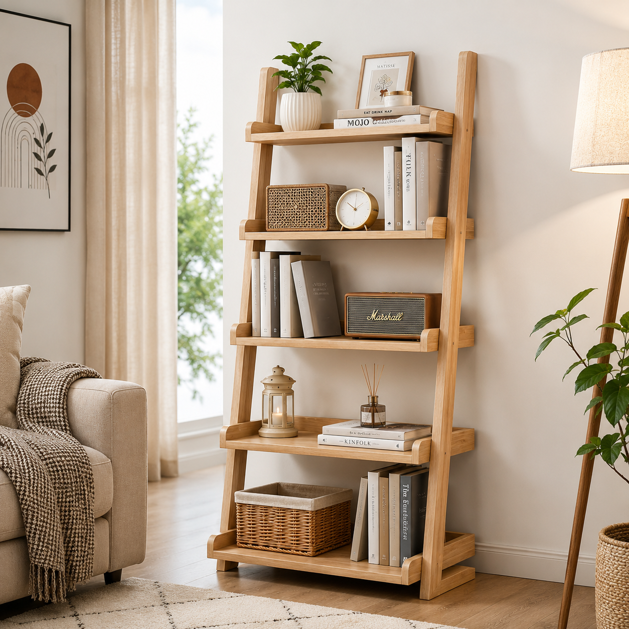 AQIMUELE 5-Tier Wooden Ladder Shelf