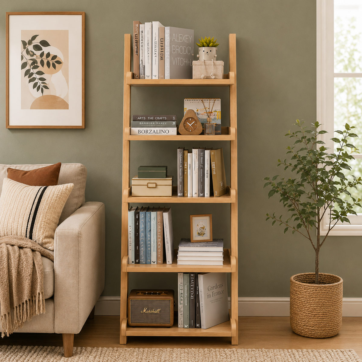 AQIMUELE 5-Tier Wooden Ladder Shelf