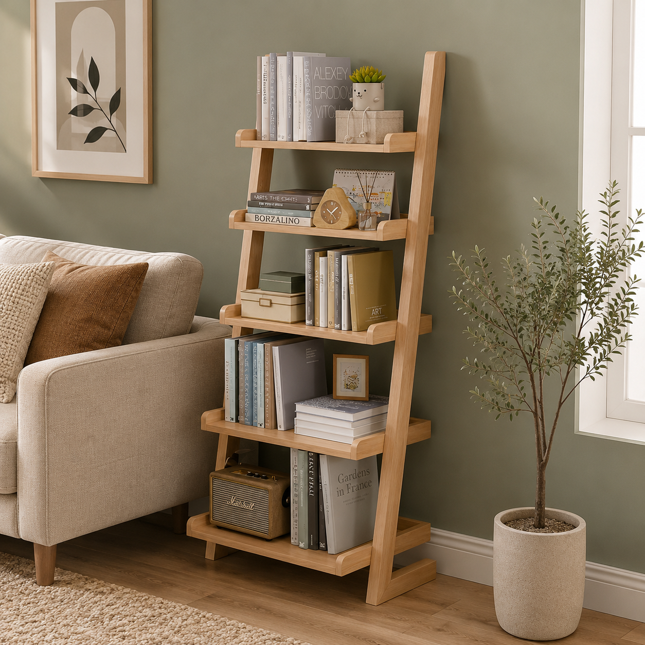 AQIMUELE 5-Tier Wooden Ladder Shelf