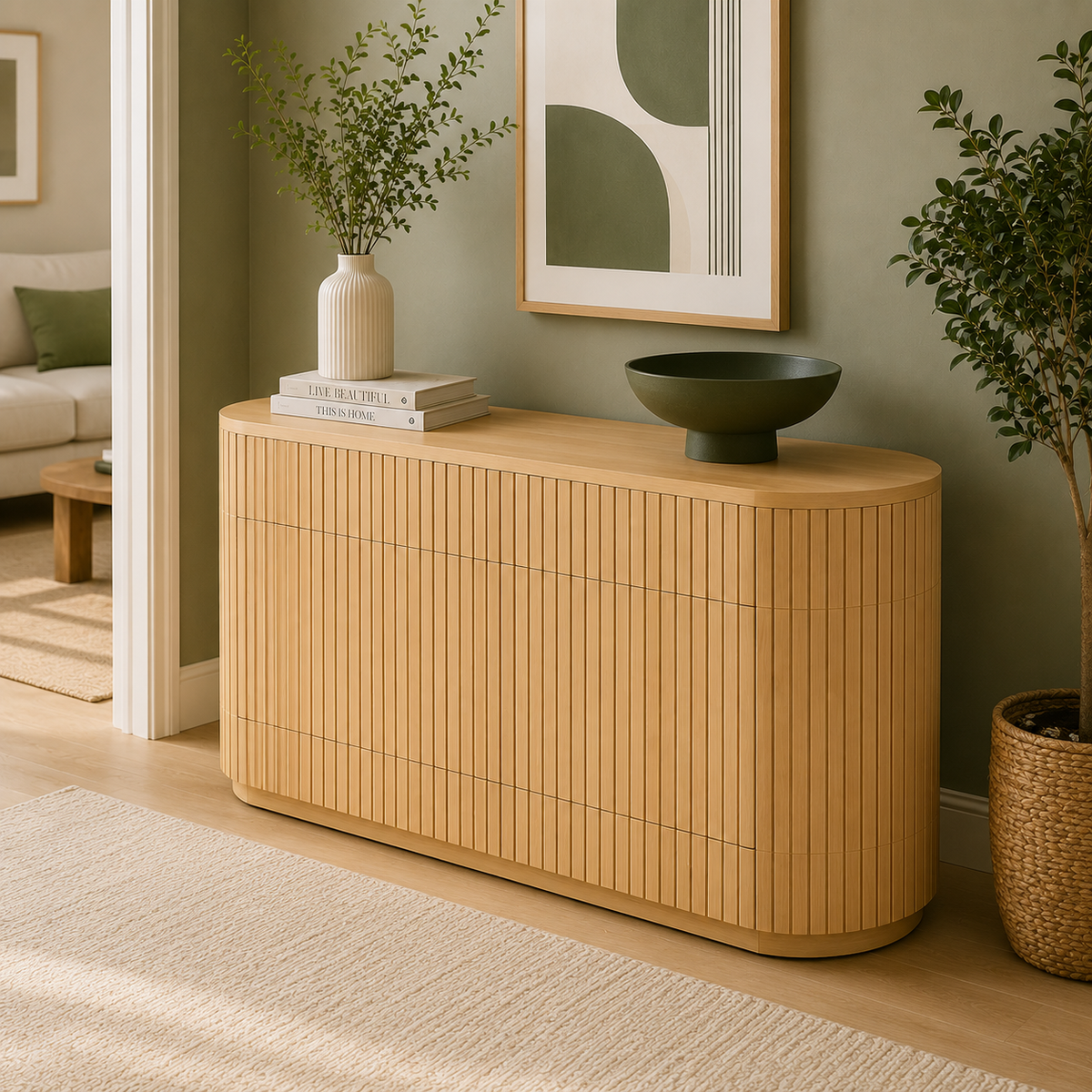 Fluted Wood Sideboard Cabinet