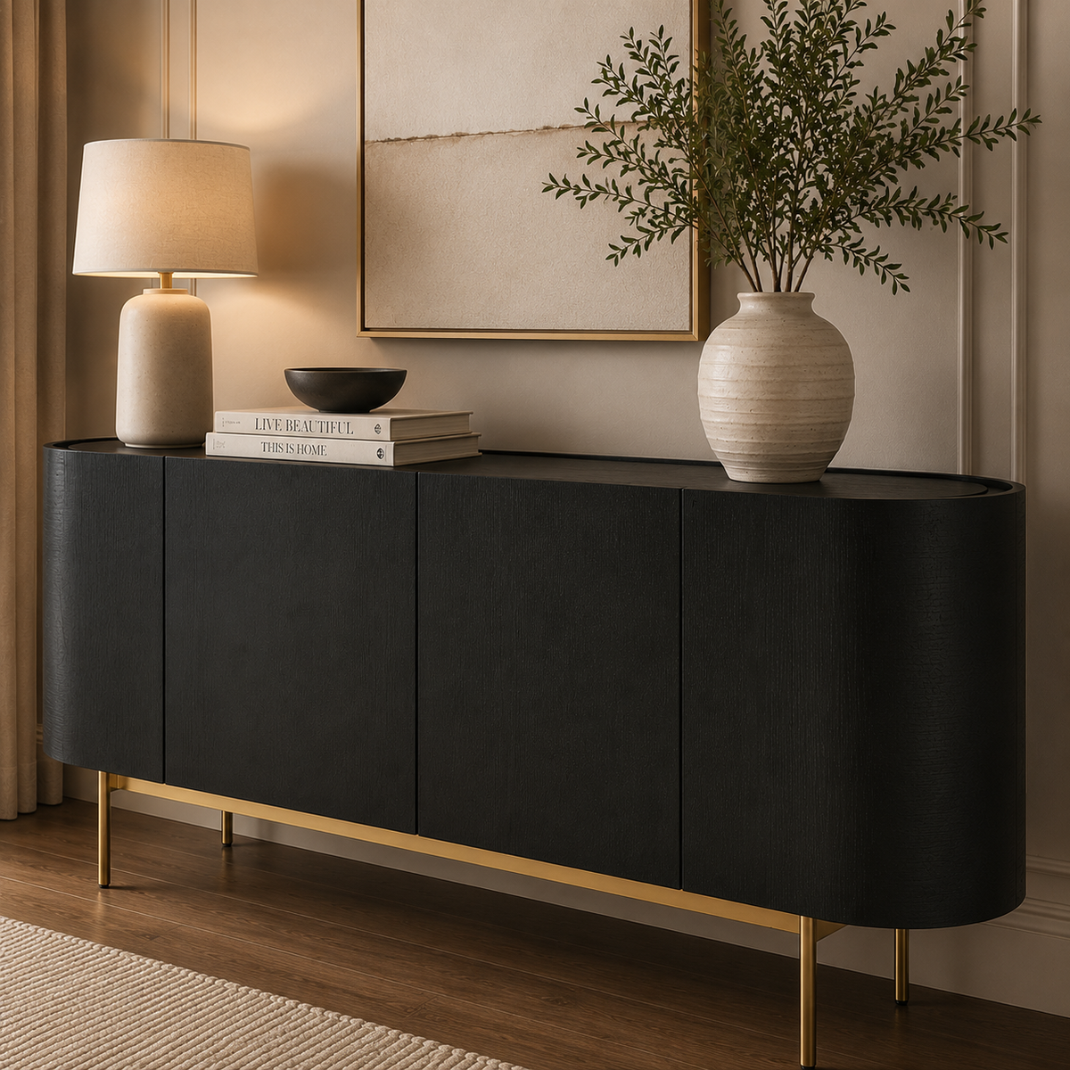 Modern Curved 4-Door Sideboard Cabinet