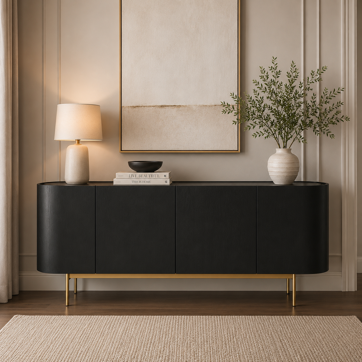 Modern Curved 4-Door Sideboard Cabinet