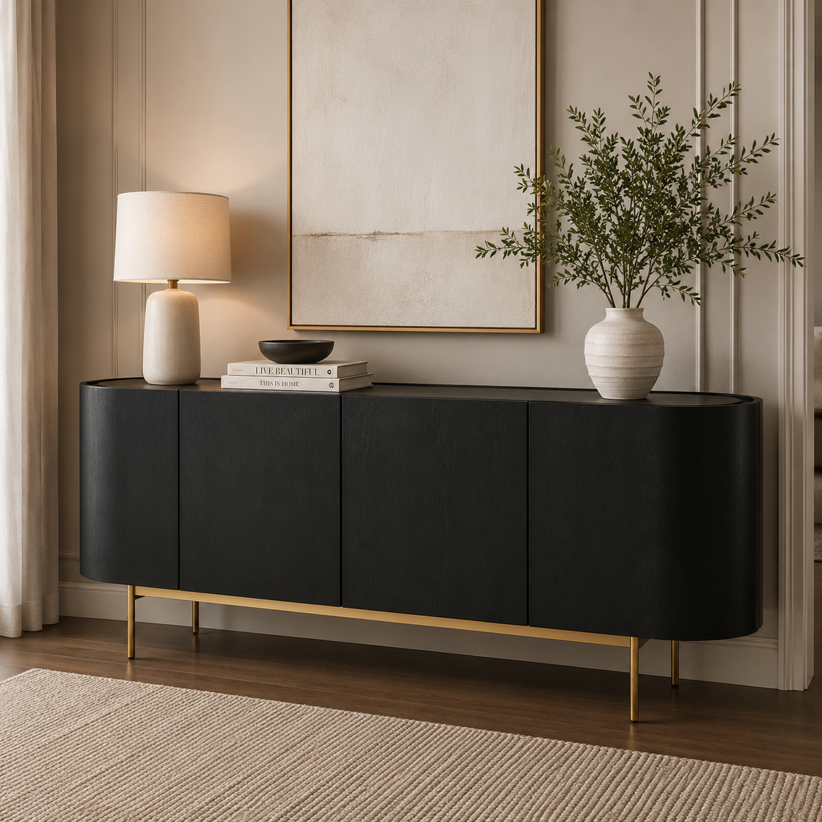 Modern Curved 4-Door Sideboard Cabinet