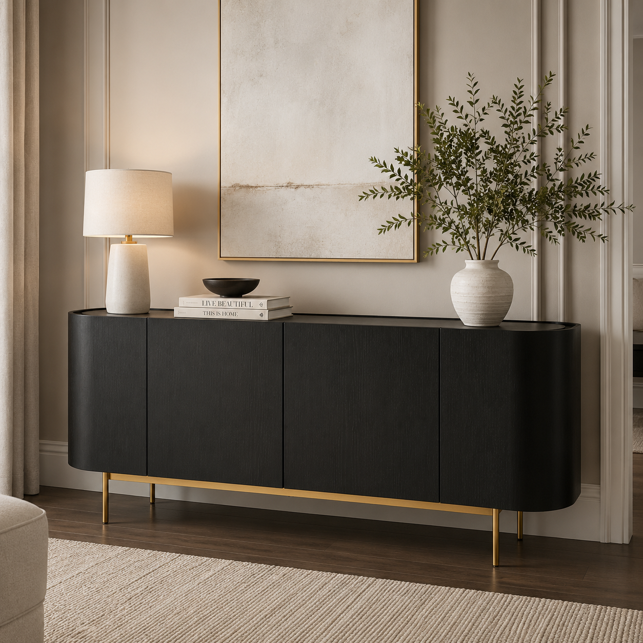 Modern Curved 4-Door Sideboard Cabinet