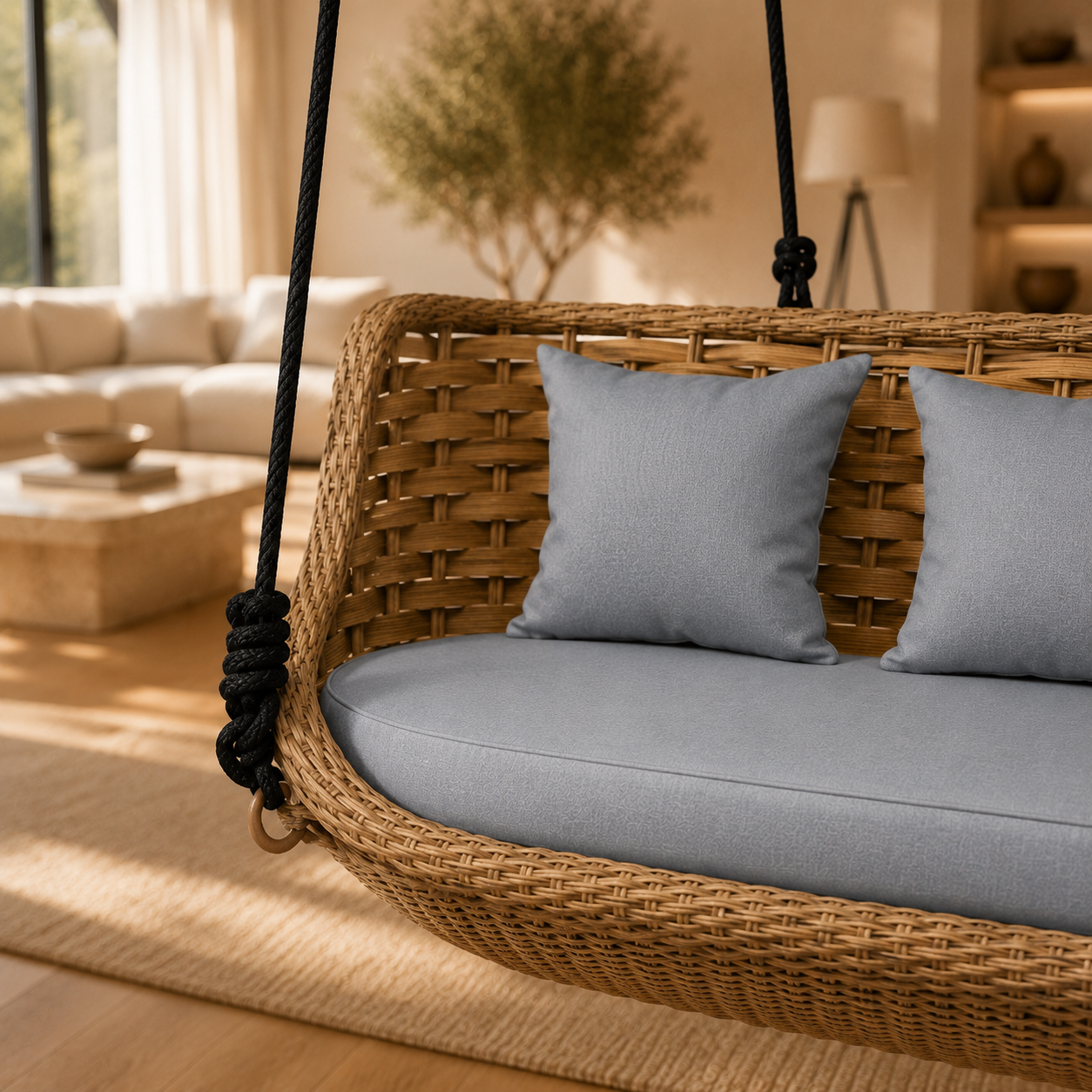 Handwoven Wicker Hanging Swing Sofa