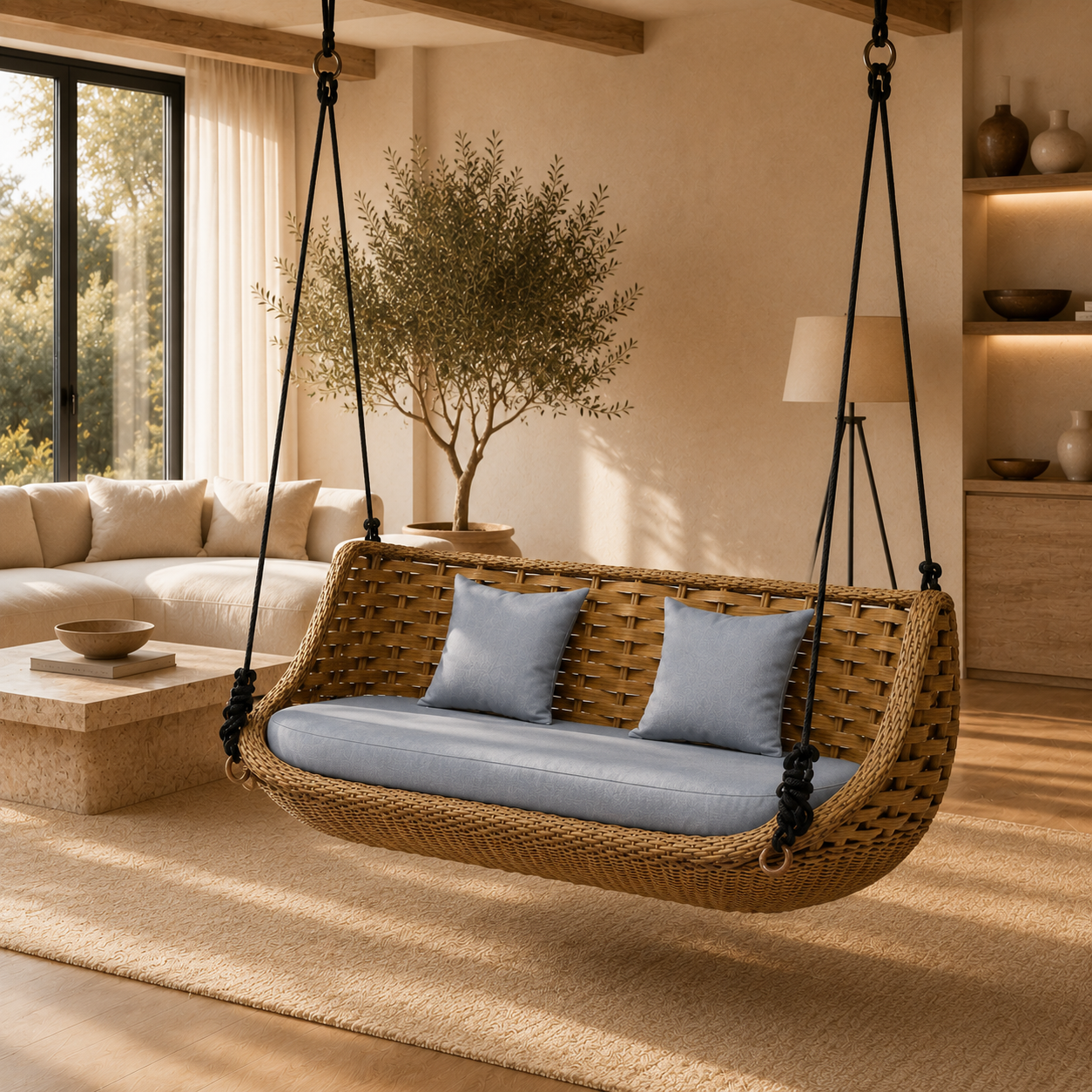 Handwoven Wicker Hanging Swing Sofa