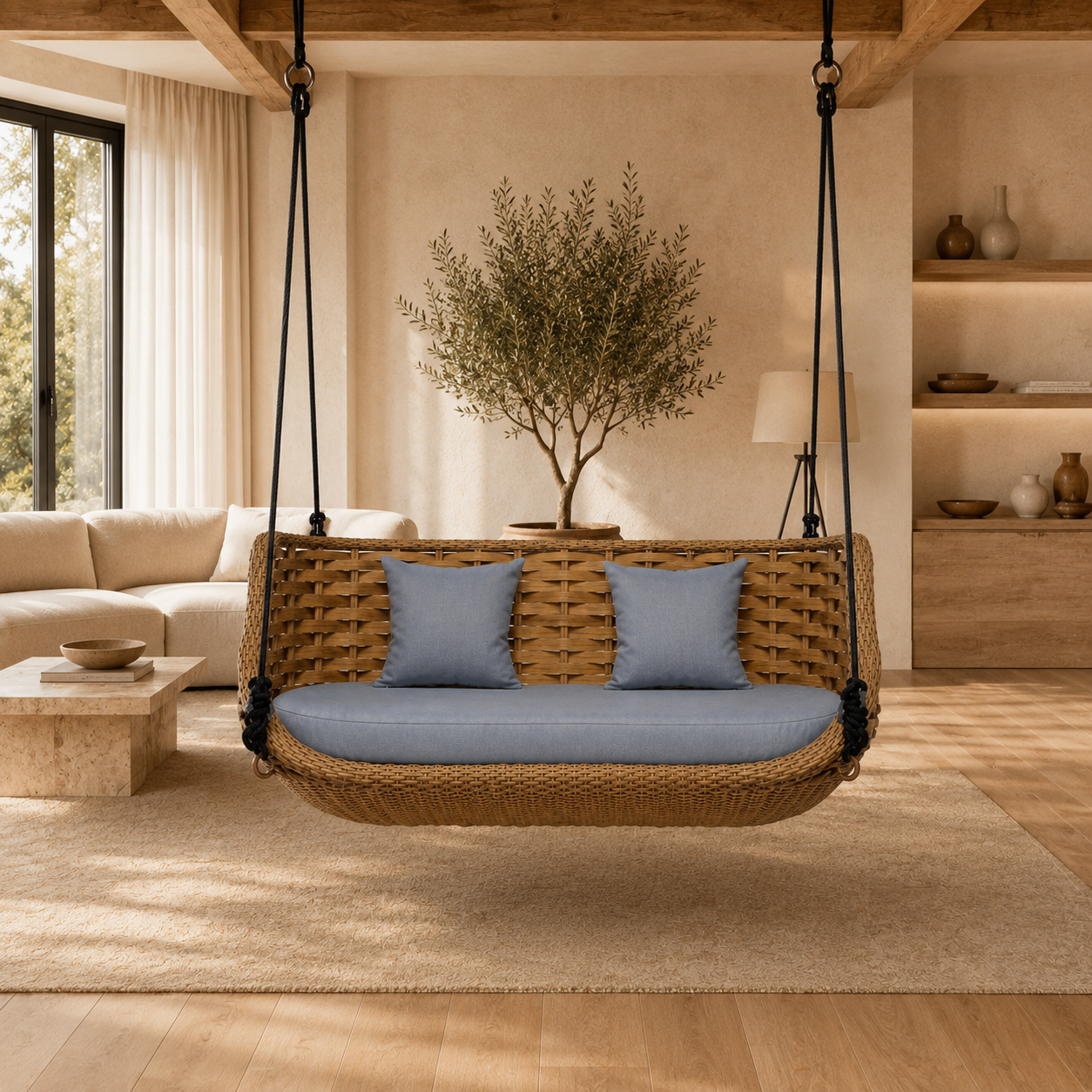 Handwoven Wicker Hanging Swing Sofa