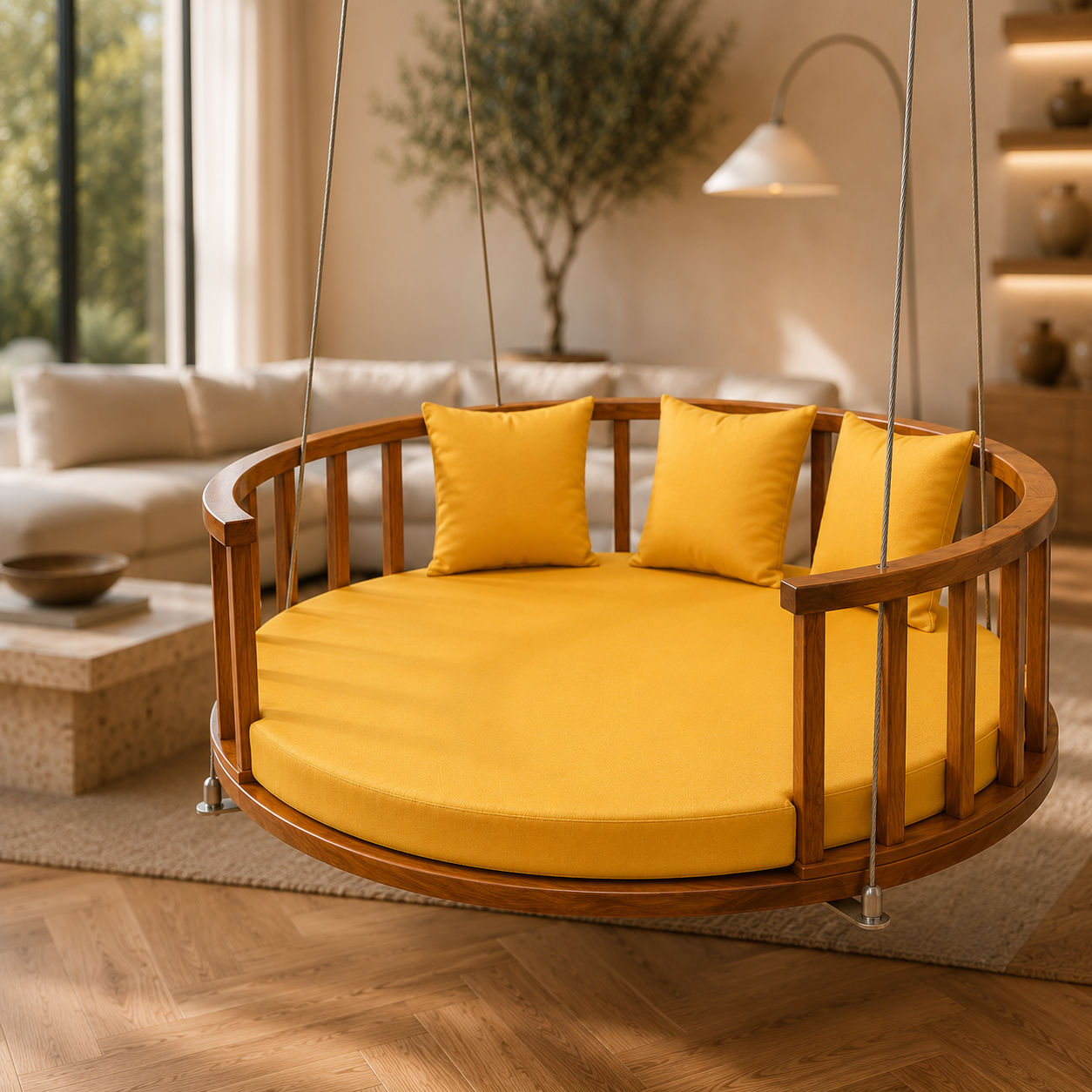 Circular Wooden Hanging Daybed Swing