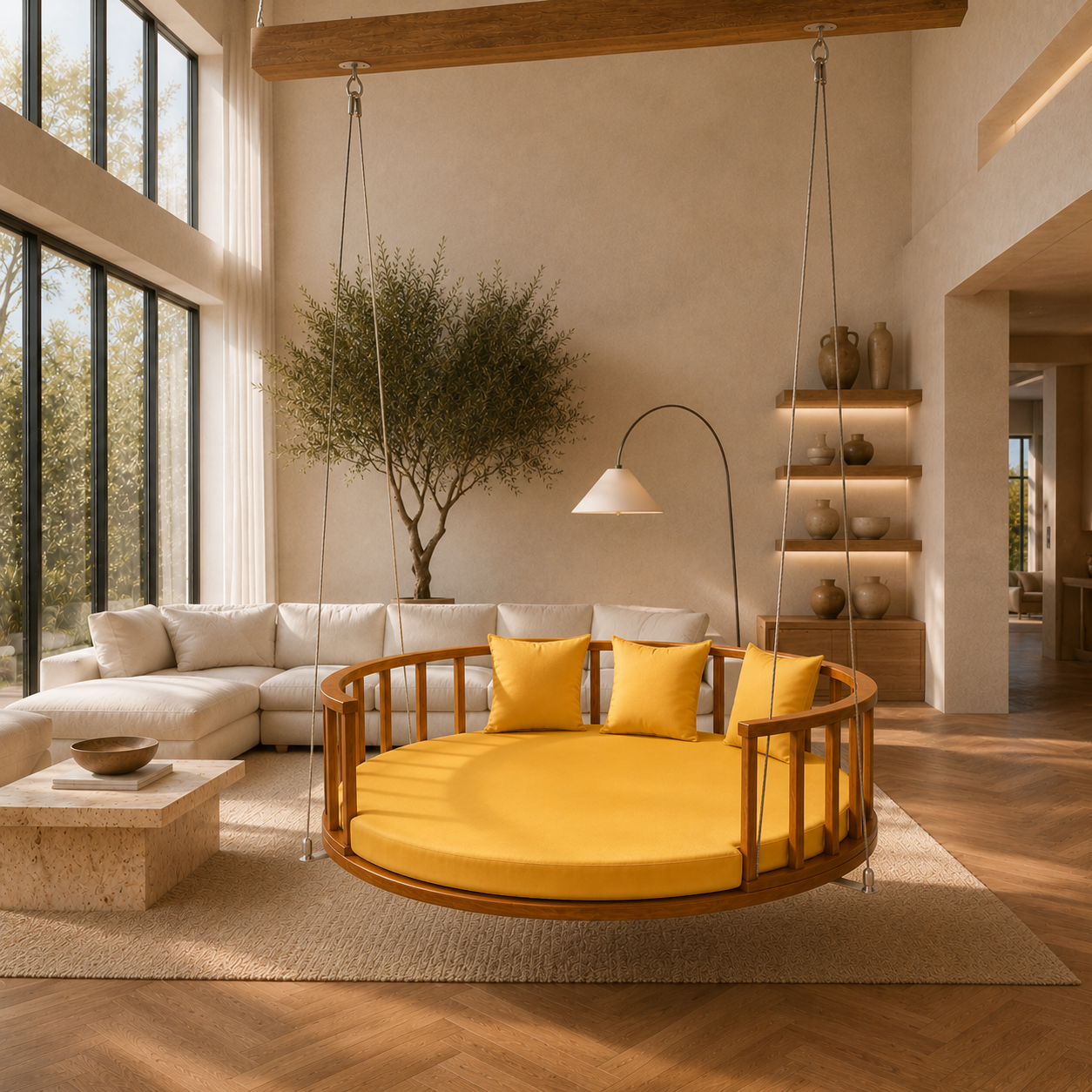 Circular Wooden Hanging Daybed Swing