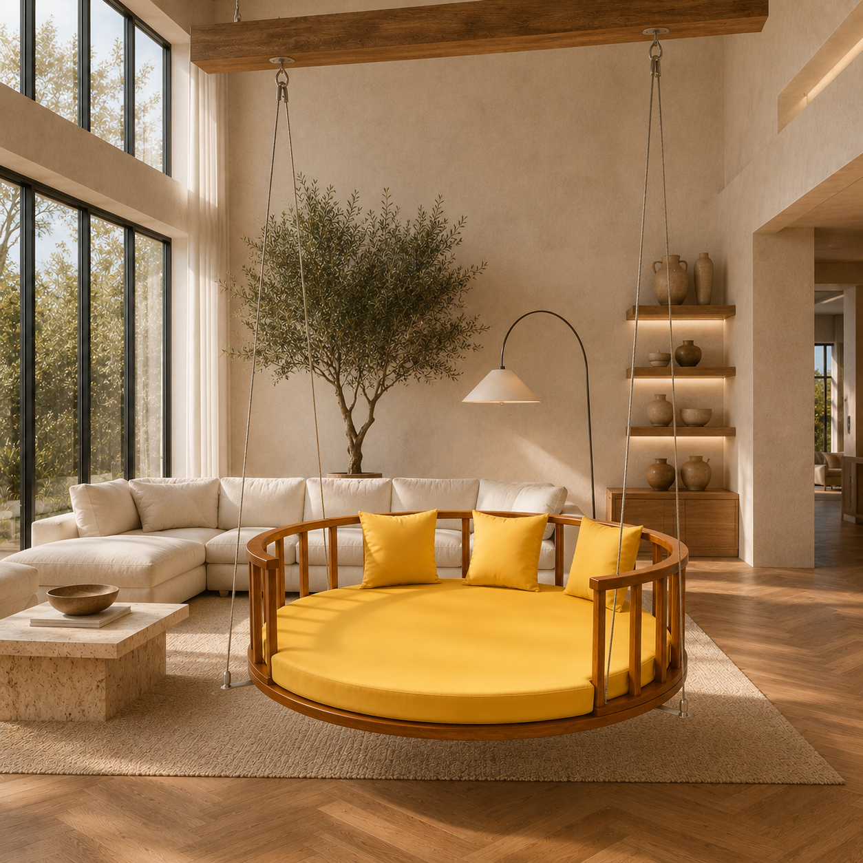 Circular Wooden Hanging Daybed Swing