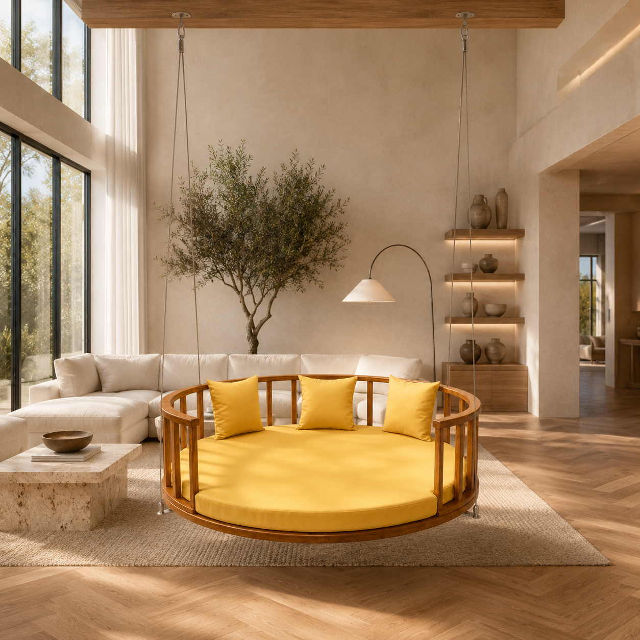 Circular Wooden Hanging Daybed Swing