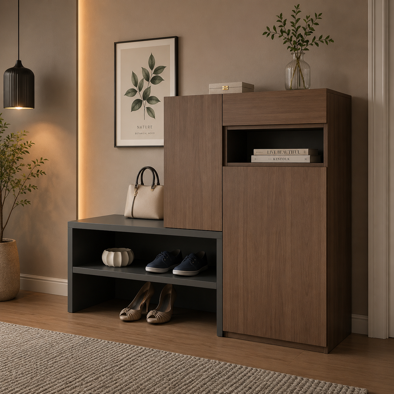 Fero Walnut Corner Shoe Storage