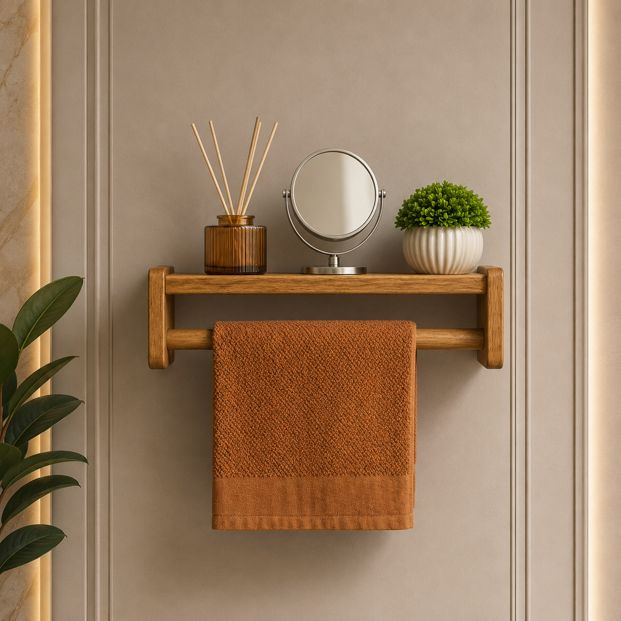Wood Towel Rack with Shelf,