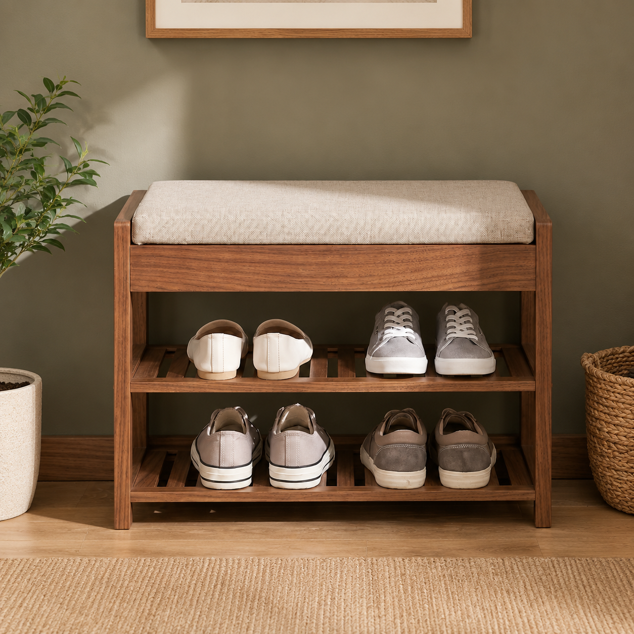 Wood Shoe Bench with Storage Drawer