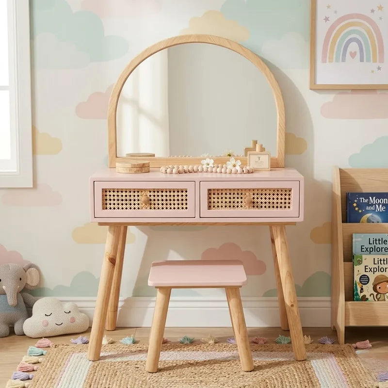 Kiki Cubby Solid Wood Rattan Kids Dresser