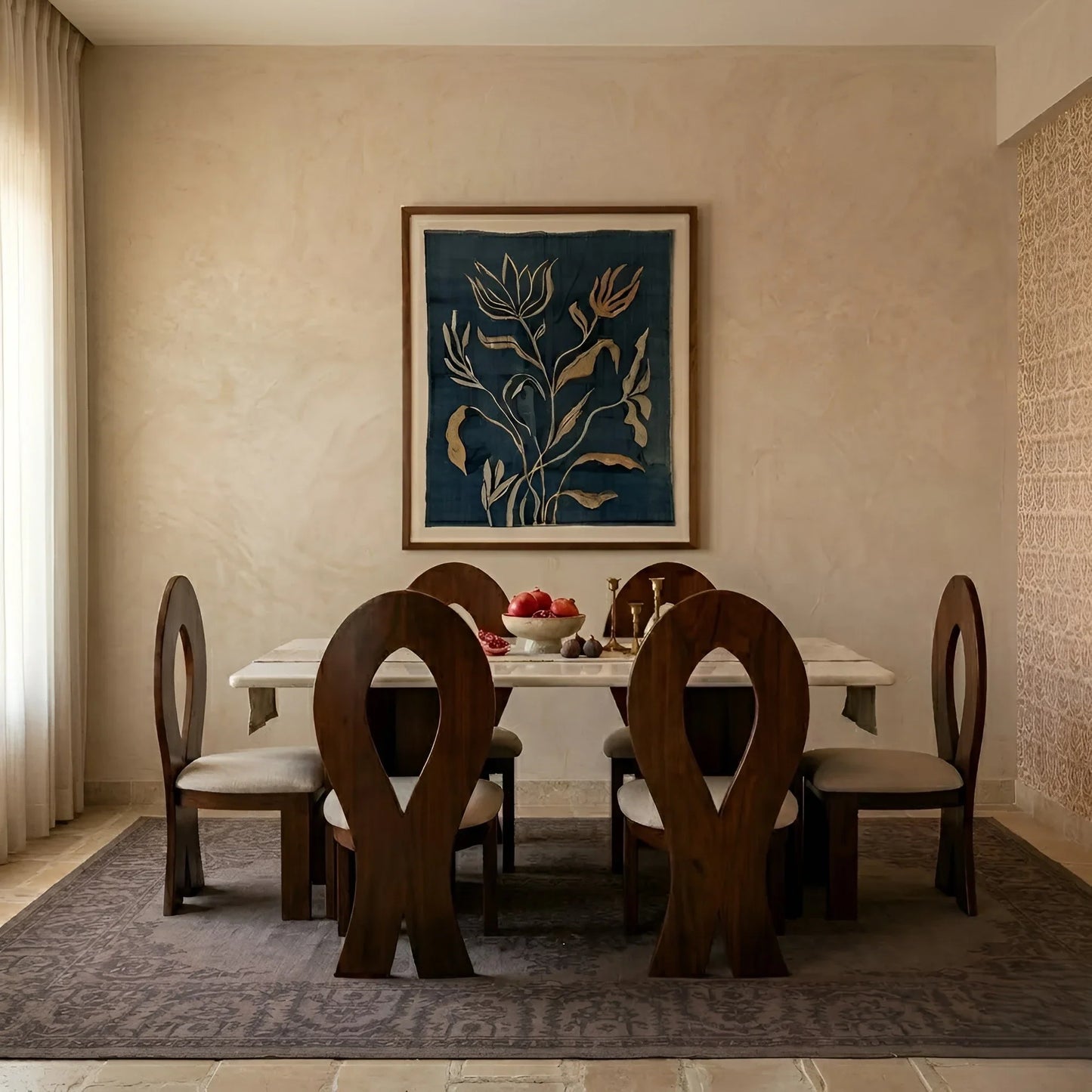 Londrina Solid Wood And Marble Dining Table Set