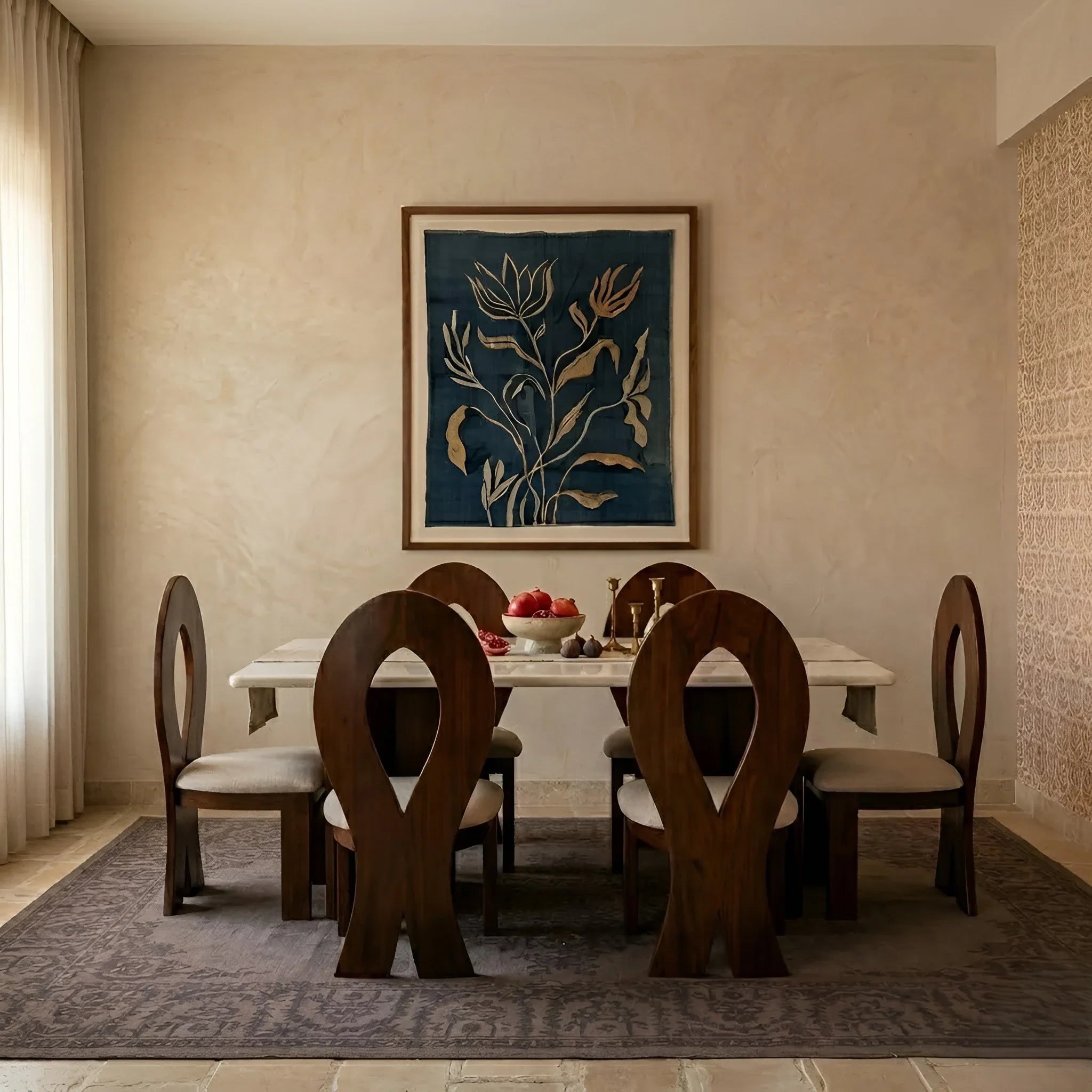 Londrina Solid Wood And Marble Dining Table Set