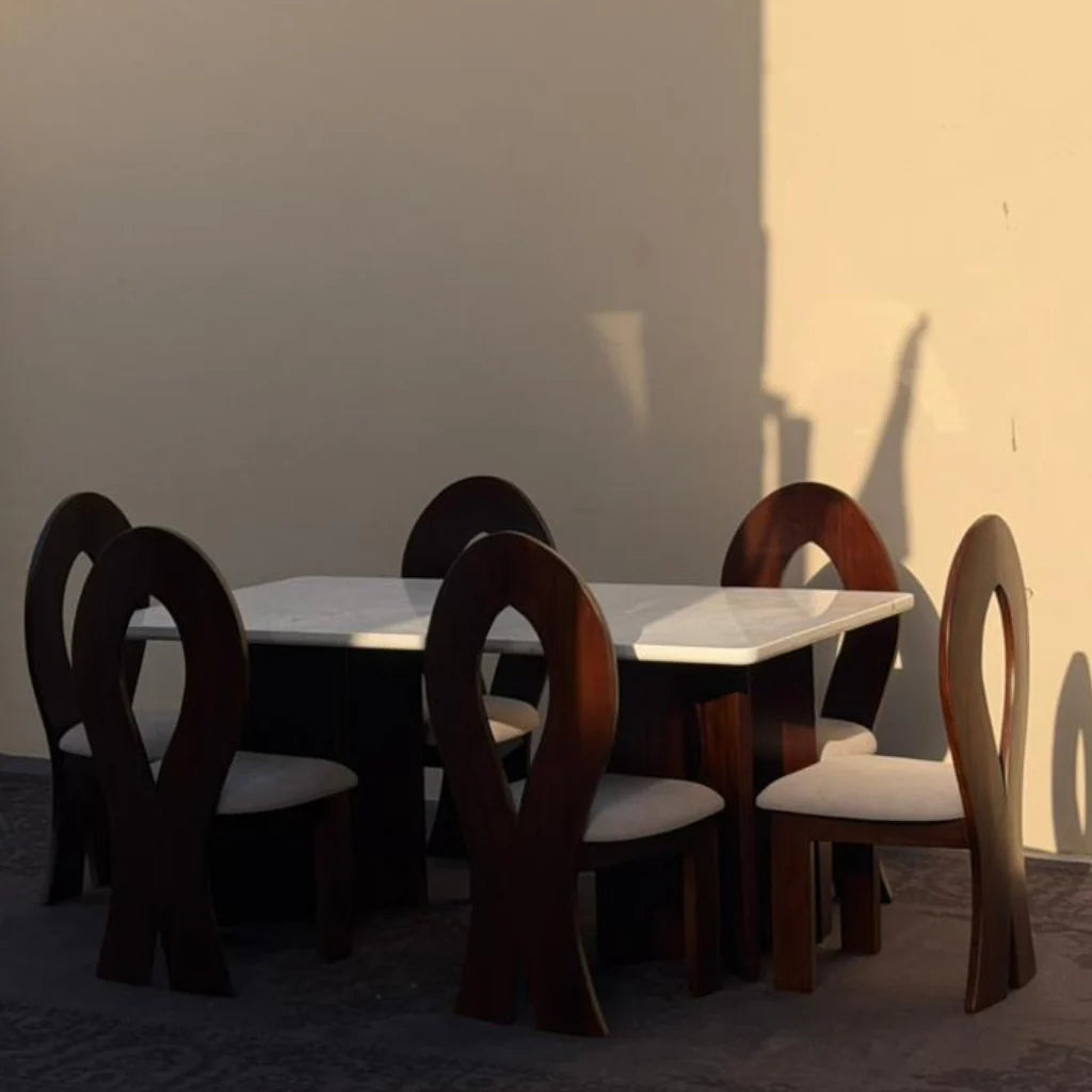 Londrina Solid Wood And Marble Dining Table Set