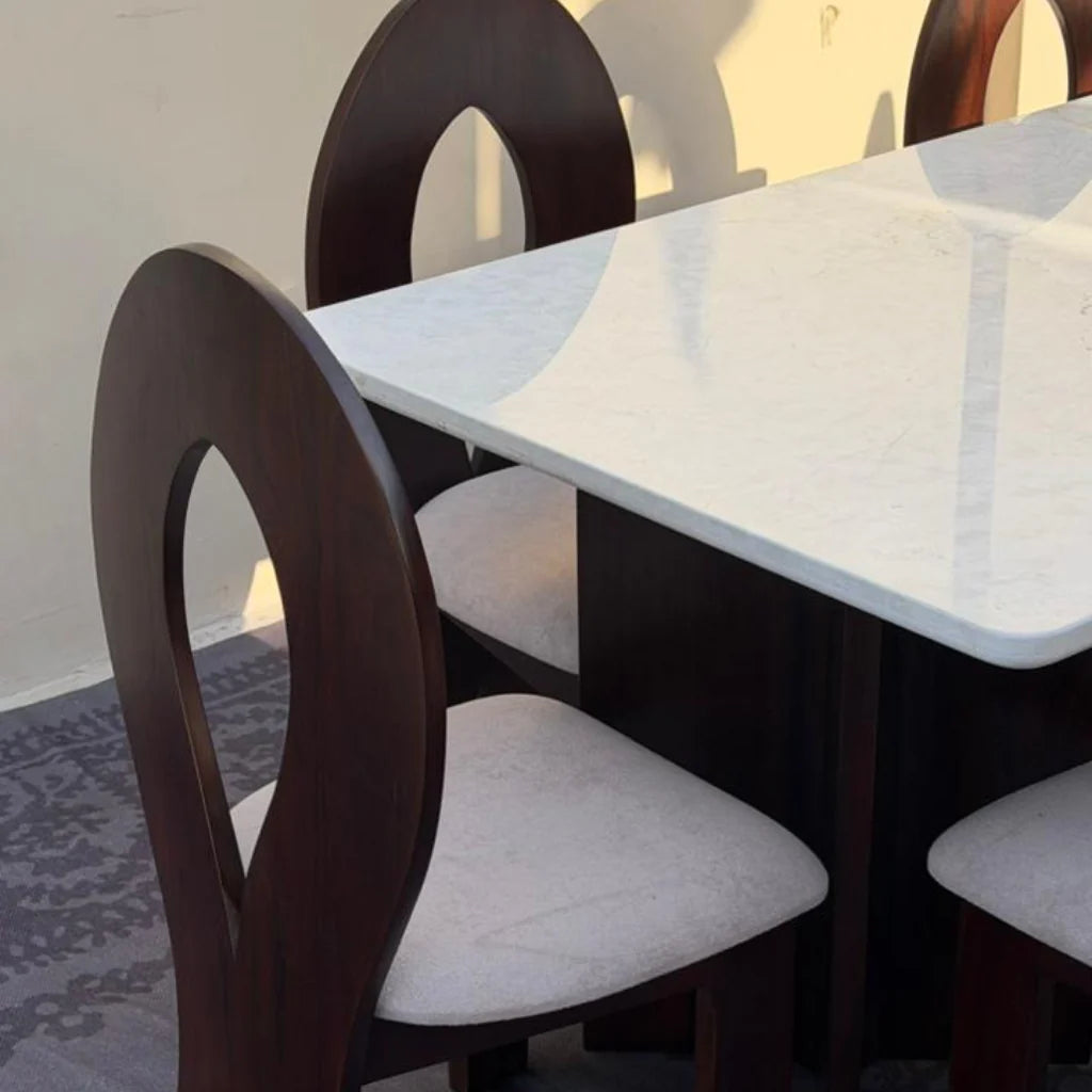 Londrina Solid Wood And Marble Dining Table Set