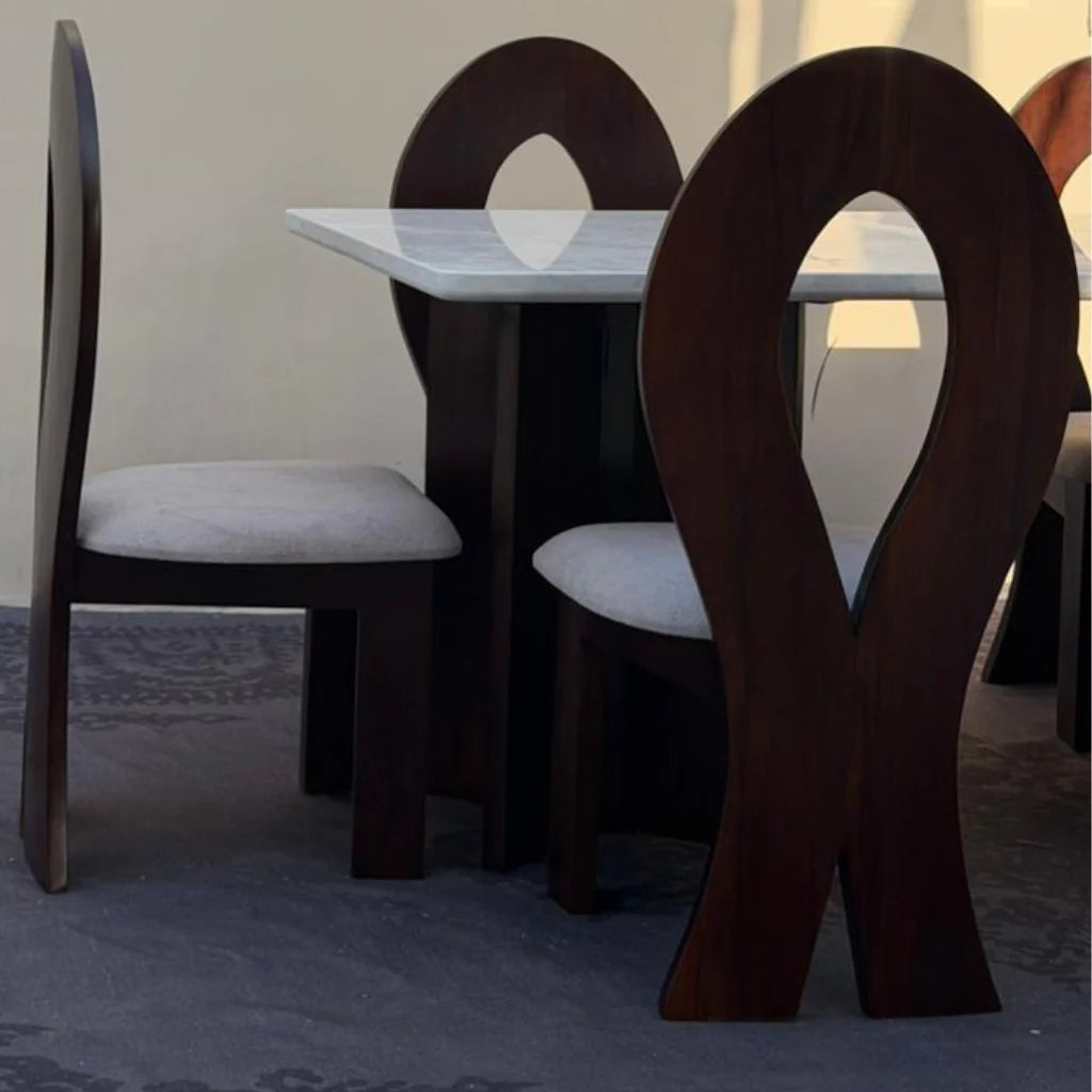 Londrina Solid Wood And Marble Dining Table Set