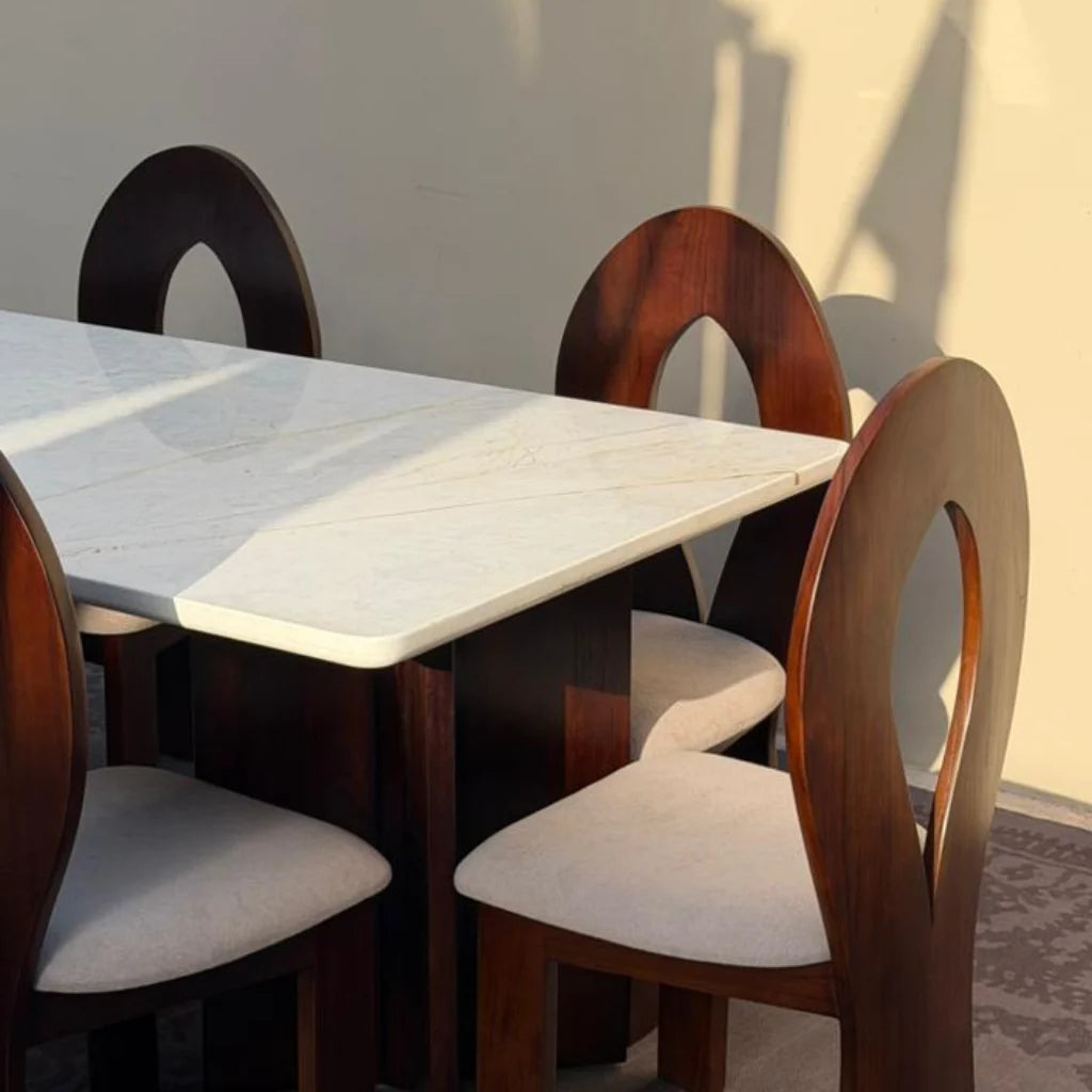 Londrina Solid Wood And Marble Dining Table Set