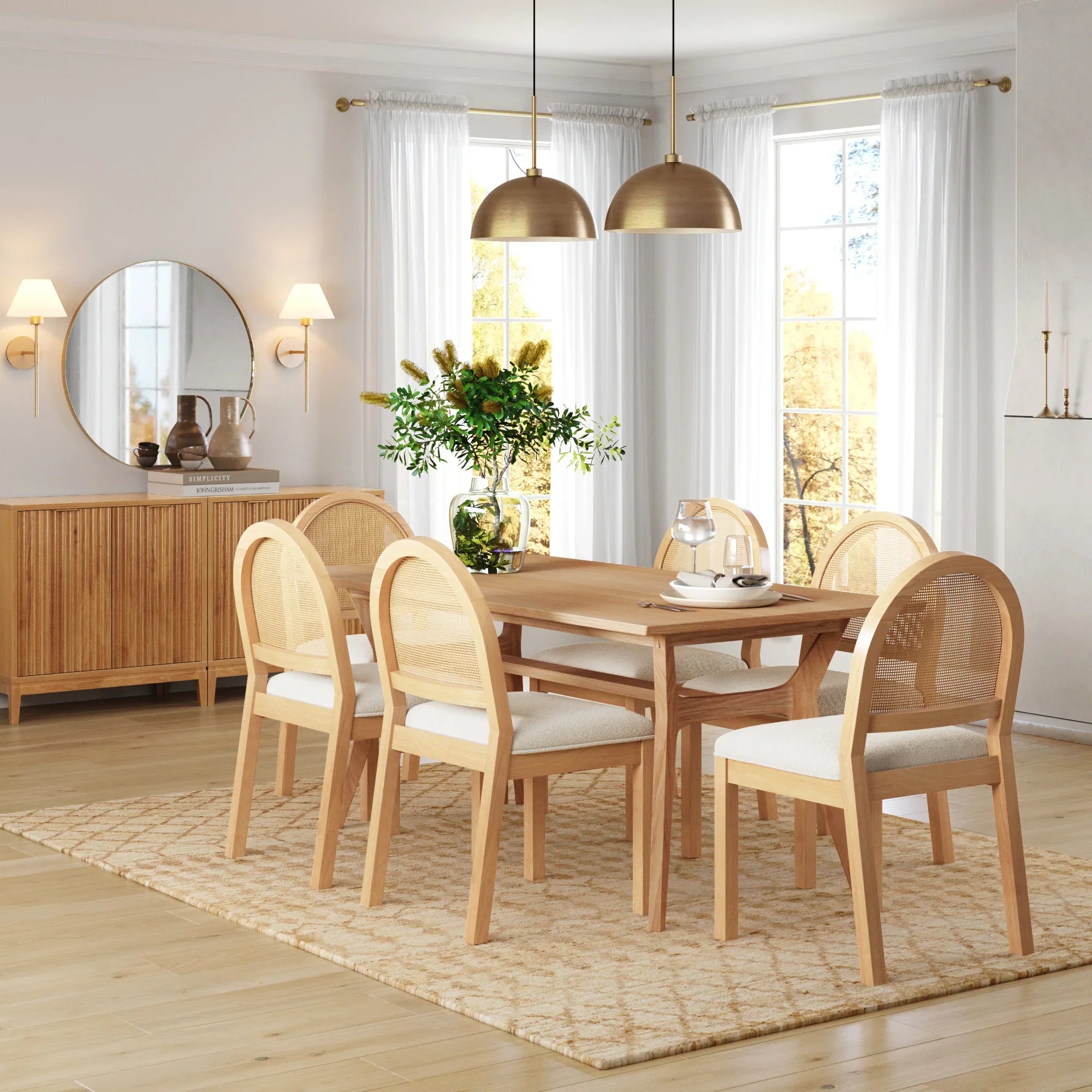 Mariko Rattan Solid Wood Dining Table Set