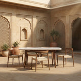 Melicia Teak Wood Dining Table Set Rope Chairs